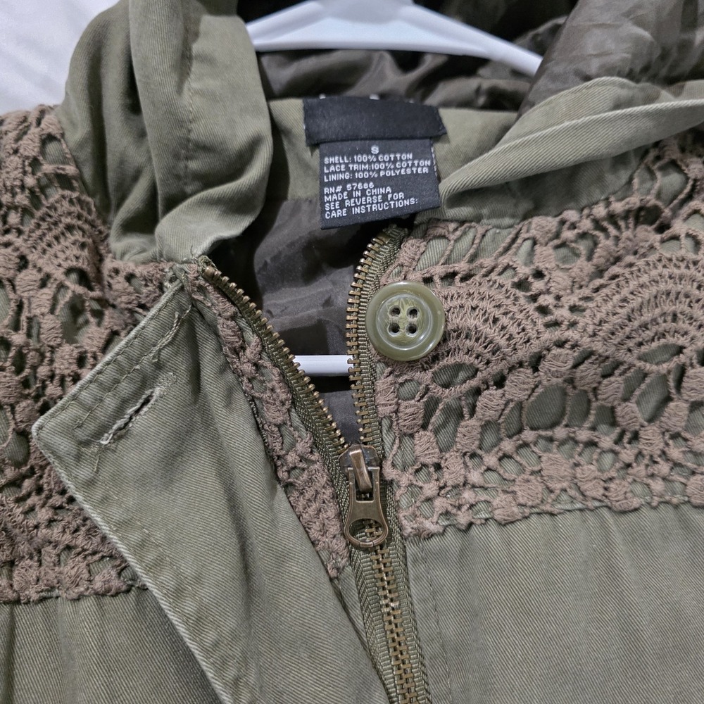Y2K Womens Military Style Jacket Size Small Green Floral Lace‎ Cinch Waist Army - Picture 9 of 9